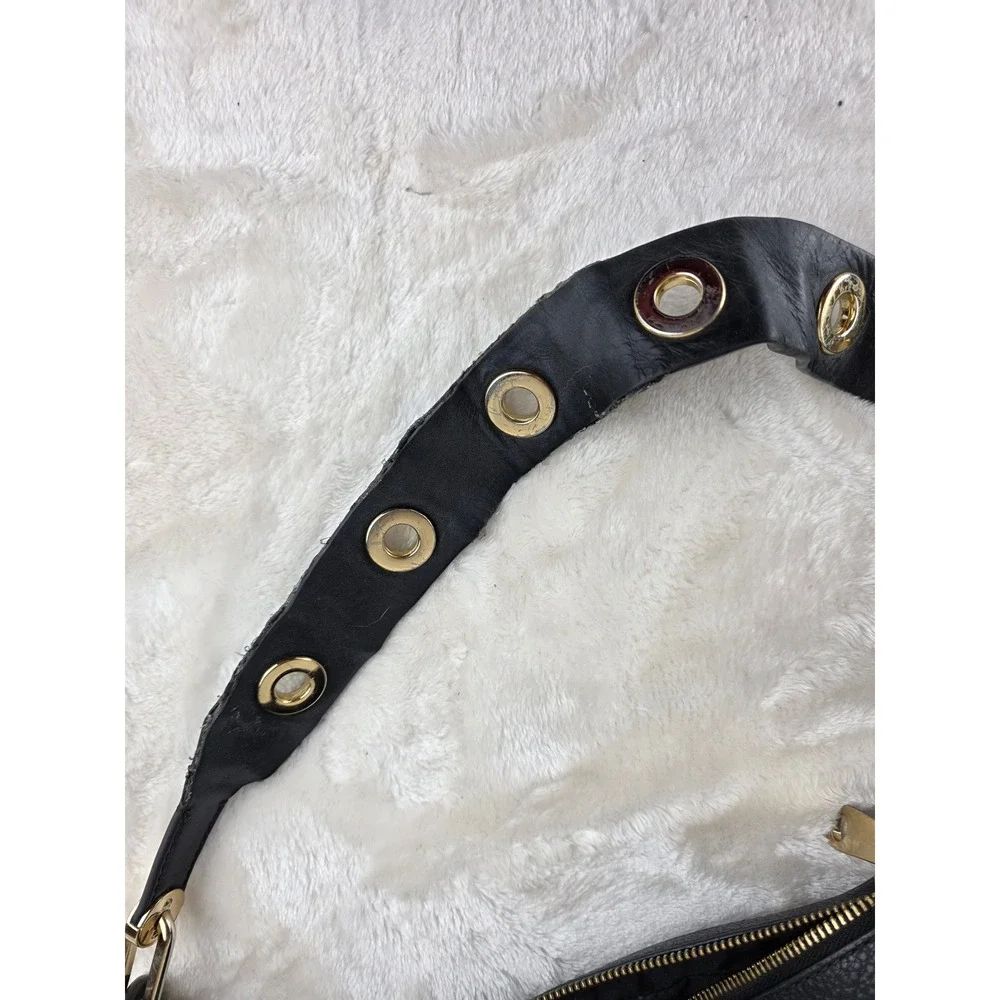 Michael Kors Black Leather‎ Hobo Shoulder Bag Gold Tone Grommets